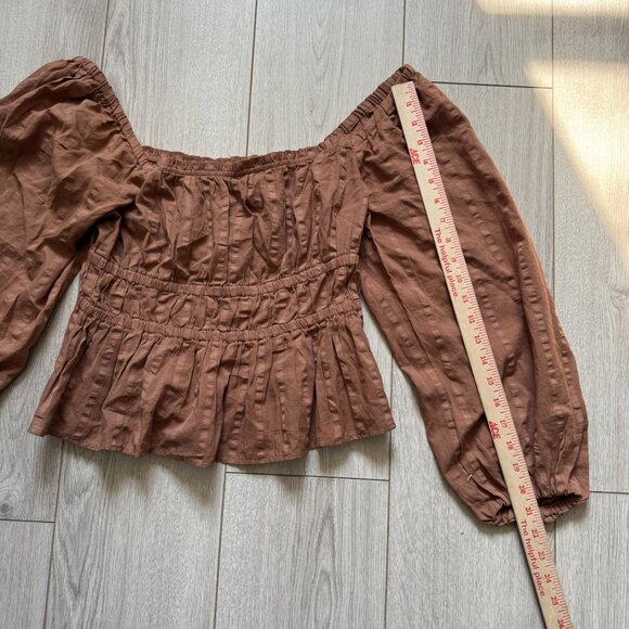 J. Crew Puff Sleeve Cotton Textured Peasant Top Womens SZ Small Festival Brown - Picture 7 of 8